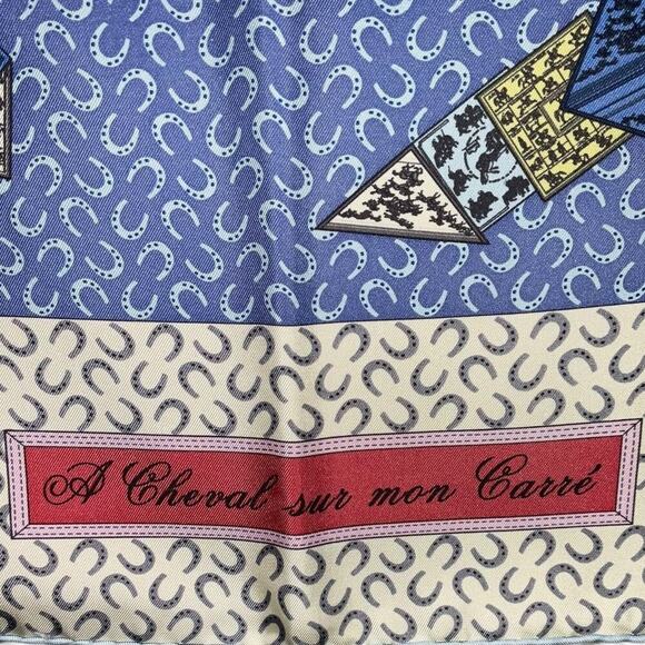 Hermès "A Cheval Sur Mon Carré" silk scarf designed Blue by Bali Barret W/Box - Picture 13 of 16